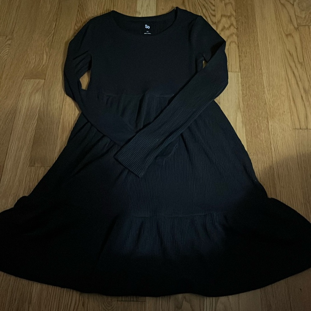 Black Ruffle Long Sleeve Dress